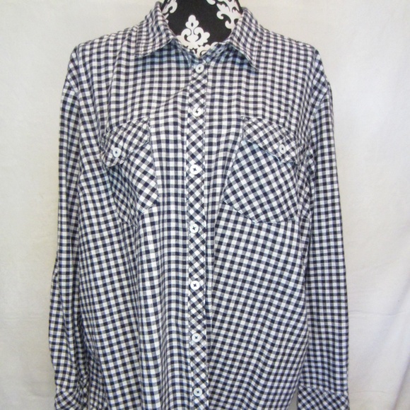 Bit & Bridle Blue/White Checked Button Down Women's 2X Long Sleeve Blouse - Picture 1 of 5
